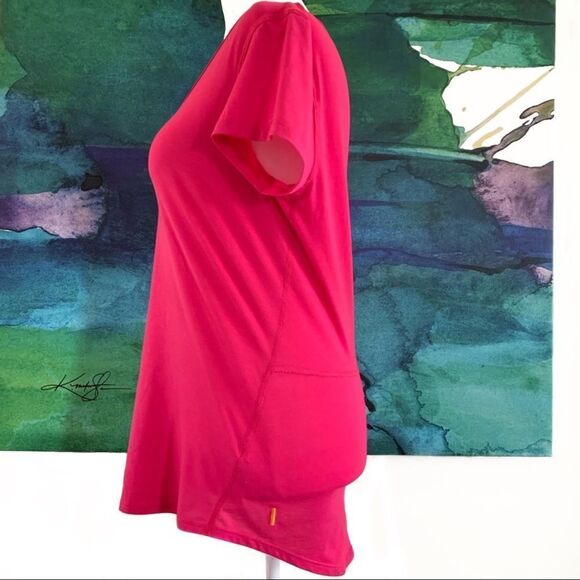 Lucy Short Sleeve High-Low X Back Top Pink Small - Picture 3 of 7